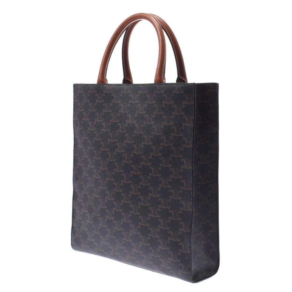 Celine Vertical Handbag Canvas Brown Leather Cabas Bag Triomphe 2way